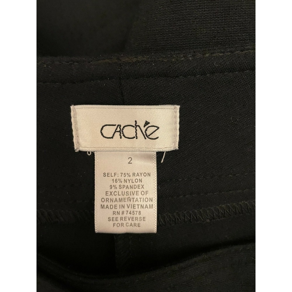 Cache Womens Modern Mid Rise Skinny Straight Leg Pants Sz 2 Black Knit Stretch - Picture 2 of 13